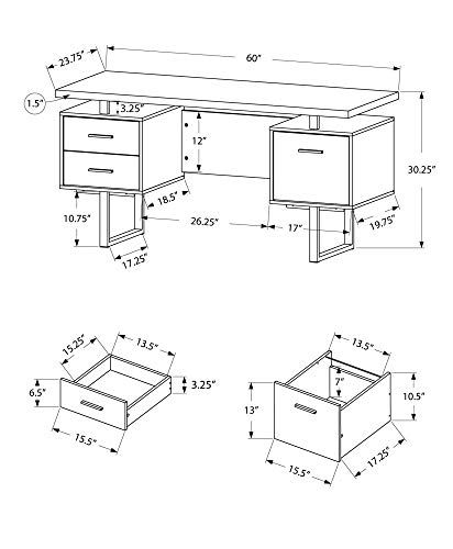 Monarch Specialties Computer Desk with Drawers - Contemporary Style - Home & Office Computer Desk with Metal Legs - 60" L (Black - Grey Top)