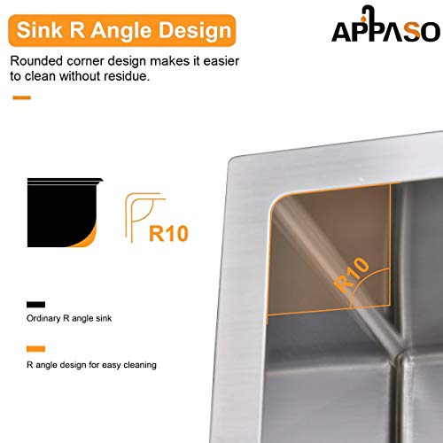 APPASO 32-Inch Single Bowl Kitchen Sink Undermount, 16-Gauge Stainless Steel 10-Inch Deep Commercial Handmade Large Drop-in Kitchen Sink, HS3219