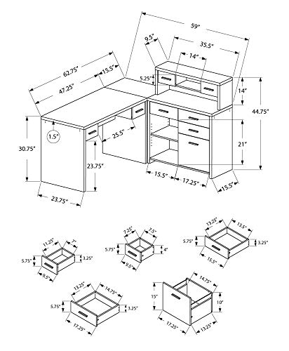 Monarch Specialties Computer Desk L-Shaped - Left or Right Set- Up - Corner Desk with Hutch 60"L (Brown Reclaimed Wood)