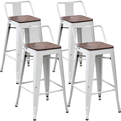 Tongli Square Seat 30" Metal Barstool for Bar or Kitchen Metal Bar Stools (30", White Wooden)