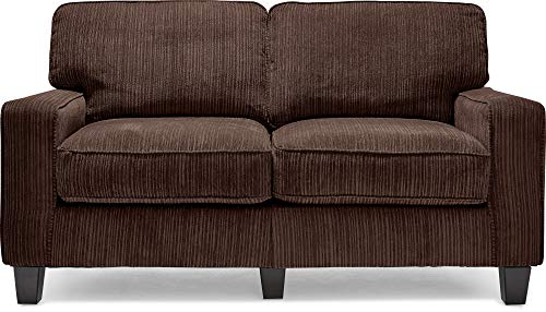 Serta Palisades Upholstered Sofas for Living Room Modern Design Couch, Straight Arms, Soft Fabric Upholstery, Tool-Free Assembly, 61" Loveseat, Brown