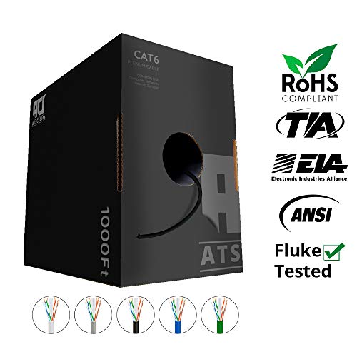 CAT6 Plenum Cable 1000FT Fluke Test Passed 4Pair Network Cable Unshielded Twisted Pair (Gray)