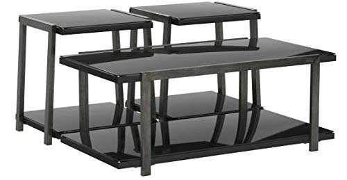 Signature Design by Ashley - Rollynx Modern 3-Piece Occasional Table Set - Includes Cocktail Table & Two End Tables, Black