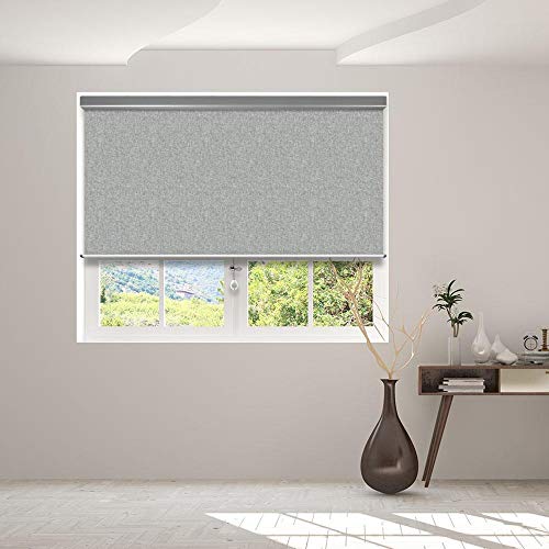 Springblinds 100% Blackout Roller Shade, 74" Wx72 H Mist Grey, Slow Rise Spring Cordless System Child Safety Polyester Blind, Custom Size, Aluminum Valance Shades Made in USA