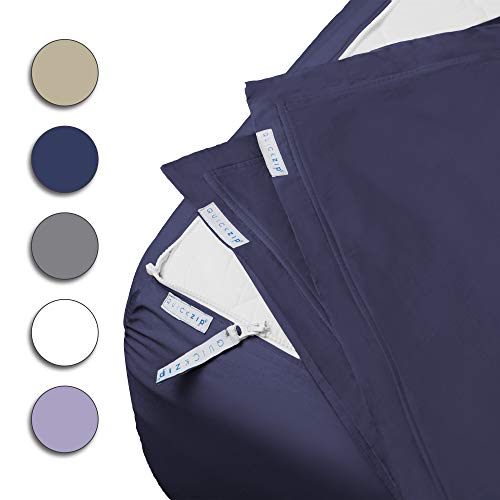 QuickZip Fitted Sheet - Includes 1 Fitted Sheet Base & 2 Zip-On Sheets - Easy to Change, Fold & Wash - Soft Sateen 400 TC Cotton Fitted Sheets - 11” Deep Pockets Full Size Sheets - Navy