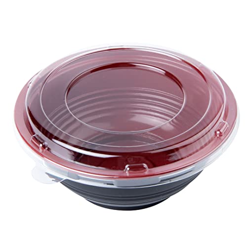 18 Ounce Plastic Food Bowls, 200 With Lid Disposable Food Containers - Mircowave-Safe, BPA-Free, Black And Red Plastic To Go Bowls, Disposable - Restaurantware