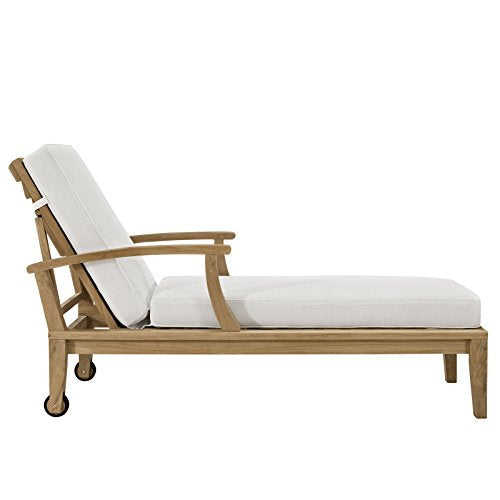 Modway Marina Premium Grade A Teak Wood Outdoor Patio Chaise Lounge Chair in Natural White
