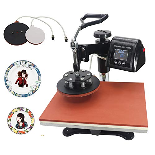 13 x 18 Inch Heat Press Machine 5 in 1 Combo for T-Shirt Hat Cap Mug Plate Color LED Digital Heat Transfer Sublimation Machine New Black