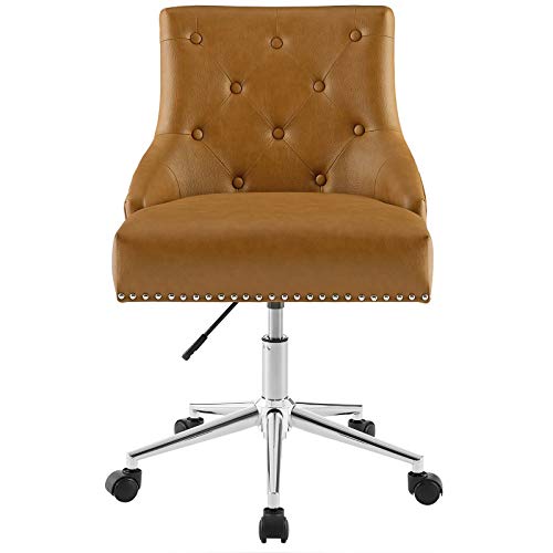 Modway Regent Tufted Button Faux Leather Swivel Office Chair with Nailhead Trim in Tan