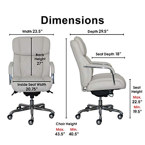 La-Z-Boy Sutherland Quilted Leather Executive Office Chair with Padded Arms, High Back Ergonomic Desk Chair with Lumbar Support, Ivory White Bonded Leather
