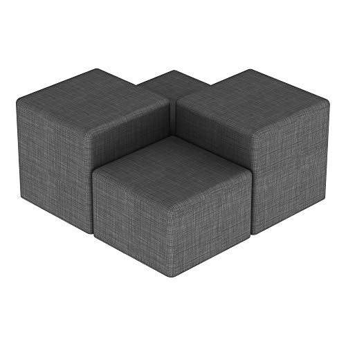 Learniture Gray Crosshatch Shapes Series II Structured Vinyl Soft Seating with Durable Frame-Square Stool 18" H Height