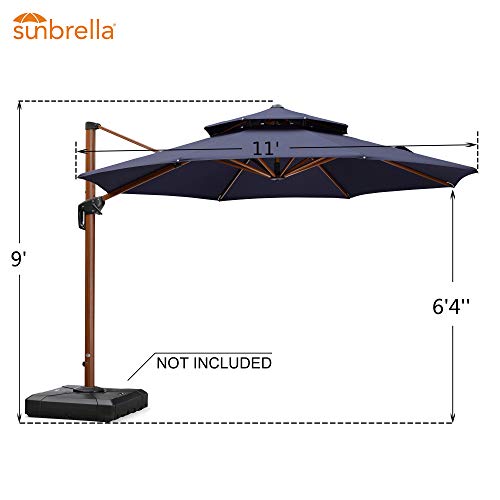 PURPLE LEAF 11 Feet Double Top Deluxe Sunbrella Wood Pattern Round Patio Umbrella Offset Hanging Umbrella Cantilever Umbrella Outdoor Market Umbrella Garden Umbrella, Spectrum Indigo