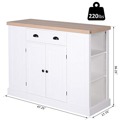 HOMCOM Fluted-Style Wooden Kitchen Island Storage Cabinet with Drawer, Open Shelving, and Interior Shelving, White