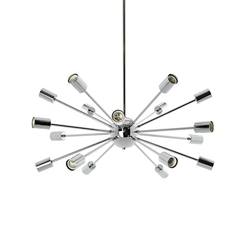 18-Light Sputnik Chandelier Chrome - Mid Century Modern Ceiling Fixture, Fits E26 Bulbs Up to 40W Each, Atomic Starburst Pendant, Dimmable, ETL-Listed