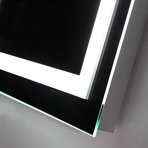 Led Bathroom Mirror Lighted Backlit Wall Mounted Square Mirror with Defogger Button Very Light White Color Vanity Mirror