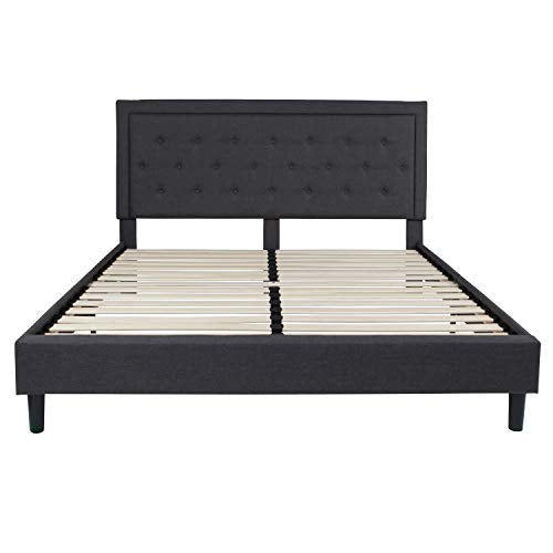Flash Furniture SL-BK5-K-DG-GG Roxbury King Size Tufted Upholstered Platform Bed in Dark Gray Fabric