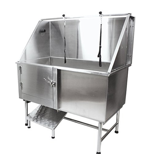 Flying Pig Grooming 50" Stainless Steel Pet Dog Bath Tub with Faucet (Left Door/Right Drain), 50 x 27 x 58