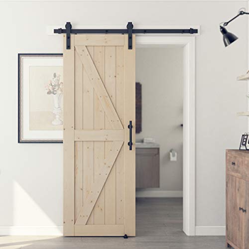 LD Build 30in x 84in Sliding Barn Wood Interior Door Slab with Barn Door Handle and Floor Guide, Solid Nature Wood, DIY Unfinished Panel, Environmental, Easy Installation, K-Frame (Fit 5FT Track)