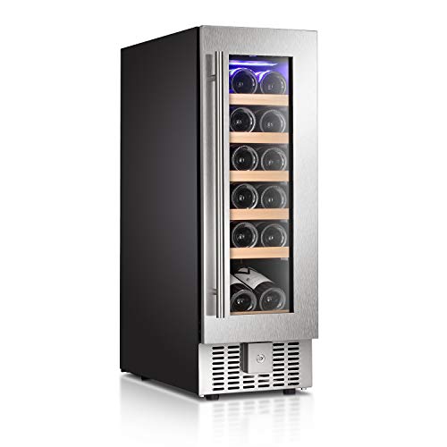 Antarctic Star 12 Inch Wine Cooler Beverage Refrigerator Beer Mini Fridge 18 Bottles Single Zone Built-in Freestanding Stainless Steel