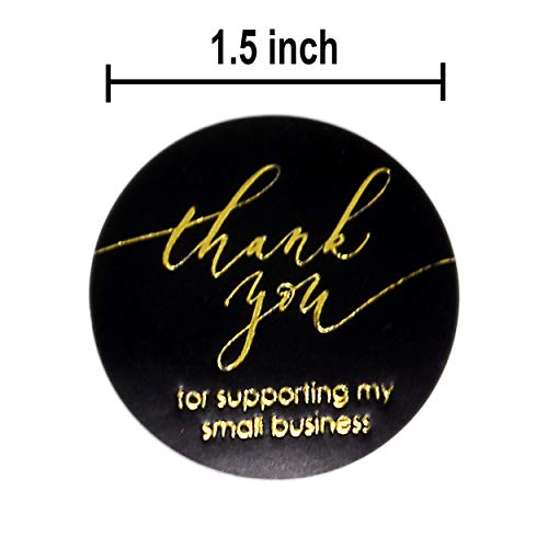 1000 Thank You Stickers Per Roll 1.5 Inch Round Black and Gold Foil Thank You for Supporting My Small Business Paper Adhesive Sticker Labels for Sealing Kraft Maker Online Retailer Sellers Shop Owners