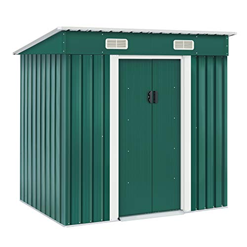 Solaura 6'x4' Outdoor Vented Storage Shed Garden Backyard Tool Steel Cabin (Green)