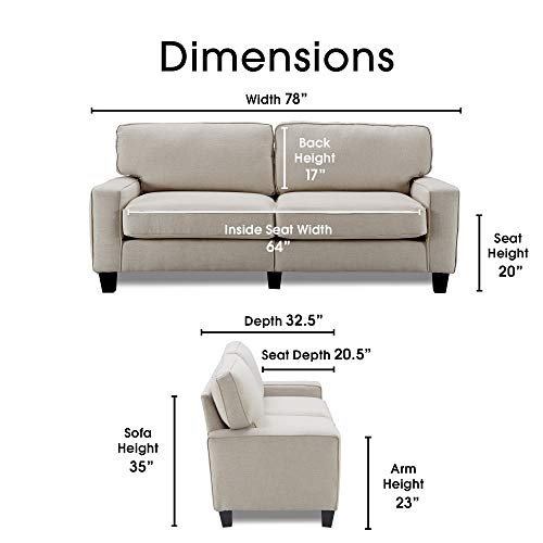 Serta Palisades Upholstered Sofas for Living Room Modern Design Couch, Straight Arms, Soft Fabric Upholstery, Tool-Free Assembly, 78", Light Gray