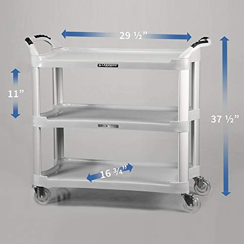 Lakeside Manufacturing 2510 Utility Cart, Plastic, 3 Shelves, 500 lb. Capacity, Light Grey, 16.75 x 29.5-inches