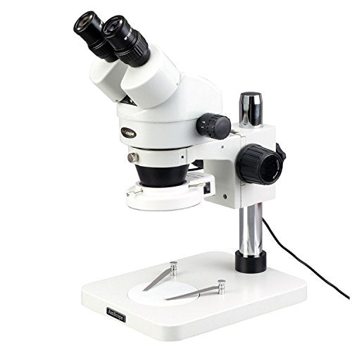 AmScope Professional Binocular Stereo Zoom Microscope 144-Bulb LED Ring Light, Pillar Stand, Includes 0.5x & 2.0x Barlow Lenses