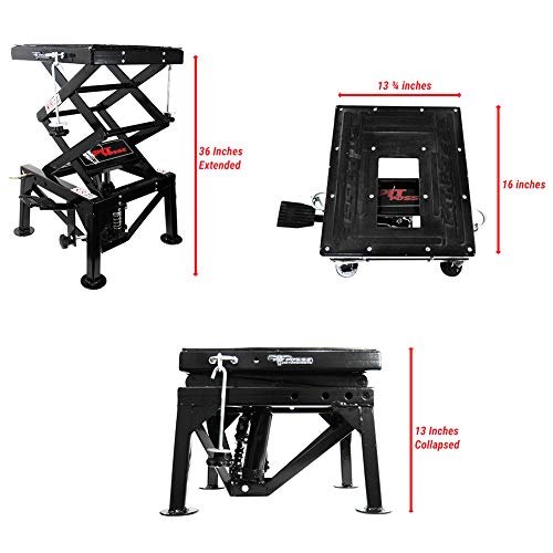 Pit Posse PP2551 Motorcycle ATV Scissor Floor Jack Lift Table Stand - 13 Inches Thru 36-Inch-High – Stable – Safe – Comfortable – 2 Years Warranty