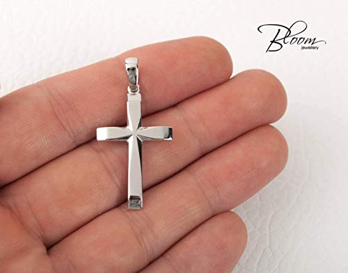 14K White Gold Cross for Men 40 mm. Personalized Pendant