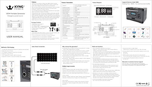 KYNG Portable Power Station Solar Generator Backup Lithium Battery Pure Sine Wave AC Outlet 1000w peak Emergency Power Supply