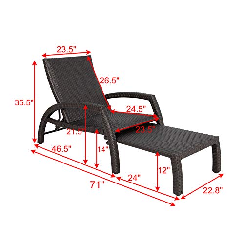 Ulax Furniture Outdoor Wicker Convertible Chaise Lounge Patio Woven Padded 2-Pack Aluminum Lounger Adjustable Chair with Quick Dry Foam and Sunbrella Pillow