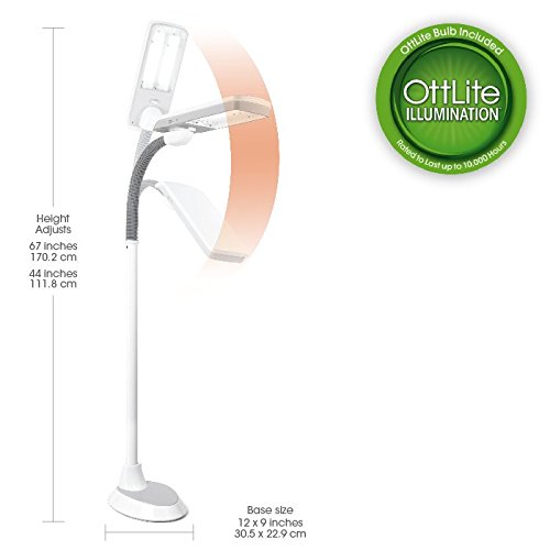OttLite 36 Watt Pivoting Shade Floor Lamp, White