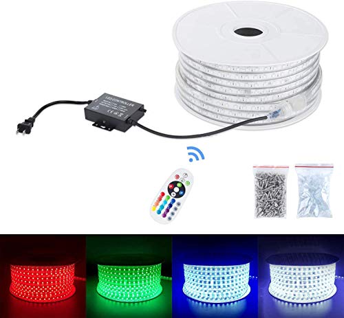 Brillihood Flexible LED RGB Rope Light Strip Multi Color Changing Dimmable Waterproof Indoor/Outdoor Remote Controller - (50m/164ft)