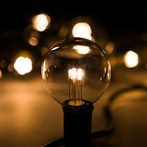 LED Warm White Outdoor Patio String Lights (100 Foot, Green Wire - 1.6 Inch .6 Watt Bulbs)