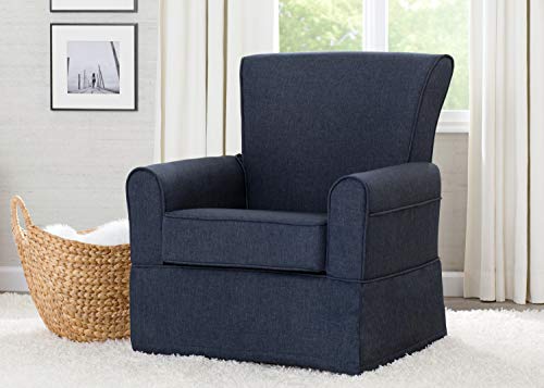 Delta Children Upholstered Glider Swivel Rocker Chair, Charcoal with Flax Welt