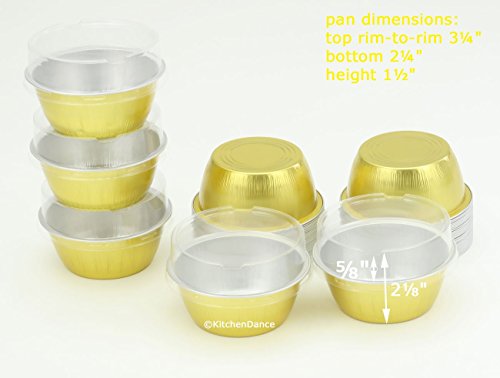 KitchenDance Disposable Aluminum Colored Baking Cups- Creme Brulee cups- Dessert Cups- 4 oz. Size with Lids (2000, Gold w/Stackable Lid)