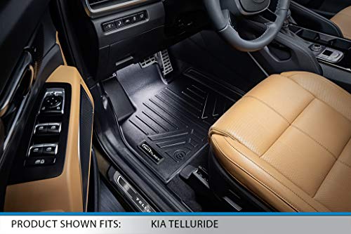 SMARTLINER Custom Floor Mats 3 Rows and Cargo Liner Behind 3rd Row Set Black for 2020 Kia Telluride with 2nd Row Bench Seat