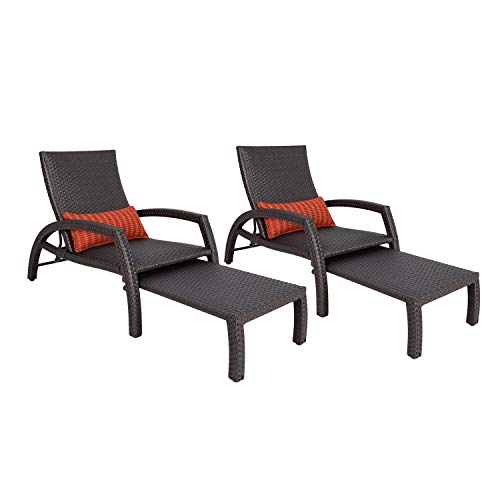 Ulax Furniture Outdoor Wicker Convertible Chaise Lounge Patio Woven Padded 2-Pack Aluminum Lounger Adjustable Chair with Quick Dry Foam and Sunbrella Pillow