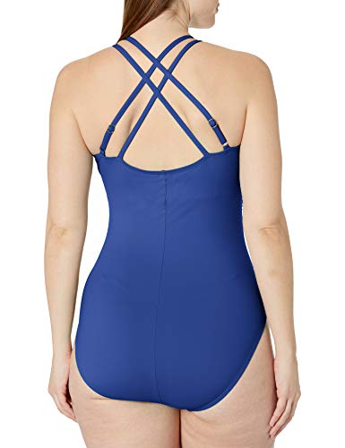 La Blanca Women's Island Goddess Underwire Cross Back One Piece Swimsuit, Blueberry, 20W