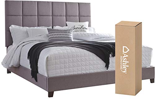 Ashley Furniture Signature Design - Dolante Upholstered Bed - King Size - Complete Bed Set in a Box - Contemporary Style Checker - Gray
