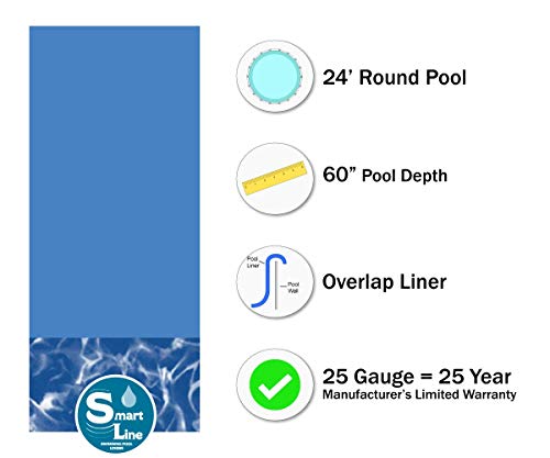 Smartline Swirl Bottom 24-Foot Round Liner | Overlap Expandable Style | 60-Inch Wall Height | 25 Gauge Virgin Vinyl | Designed for Above-Ground Swimming Pools with Deep Middles