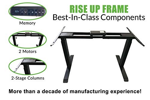 Rise UP Dual Motor Electric Standing Desk Frame Base Legs Ergonomic sit to Stand up Commercial Home Office Desk. 2-Stage. Memory. Black