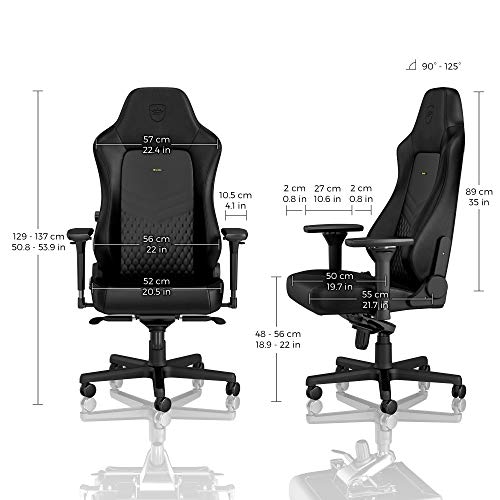noblechairs Hero Gaming Chair - Office Chair - Desk Chair - Real Leather - 330 lbs - 125° Reclinable - Lumbar Support - Racing Seat Design - Black