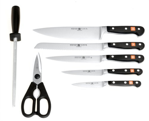 WÜSTHOF Classic Eight Piece Knife Block Set | 8-Piece German Knife Set | Precision Forged High Carbon Stainless Steel Kitchen Knife Set with 17 Slot Block – Model 8418