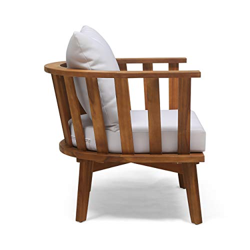 Christopher Knight Home 309123 Dean Outdoor Wooden Club Chair with Cushions, White and Teak Finish