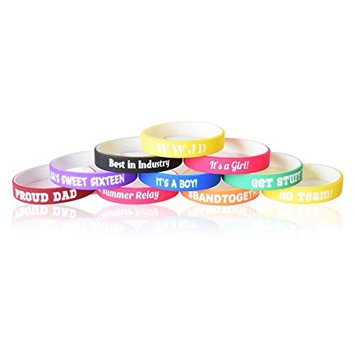 100 Custom LUXE Silicone Wristbands - Personalized Silicone Rubber Bracelets - Customized For Promotions, Events, Gifts, Support, Fundraisers, Awareness - Men, Women, Kids (Midnight Black, Large)