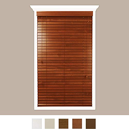 Luxr Blinds Custom-Made Real Wood Horizontal Window Blinds with Easy Inside Mount - 39" x 48" - 2" Wooden Slats - Premium Quality Basswood - Red Oak