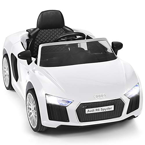 HONEY JOY Ride On Car 12V Licensed Audi R8 Electric Vehicle Manual & Parental Remote Control 3 Speeds Double Lockable Doors LED Lights