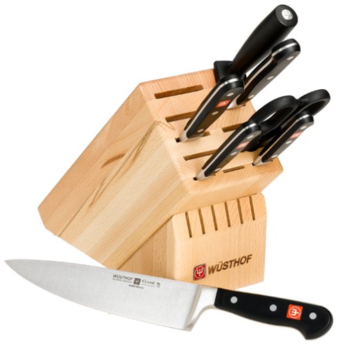 WÜSTHOF Classic Eight Piece Knife Block Set | 8-Piece German Knife Set | Precision Forged High Carbon Stainless Steel Kitchen Knife Set with 17 Slot Block – Model 8418